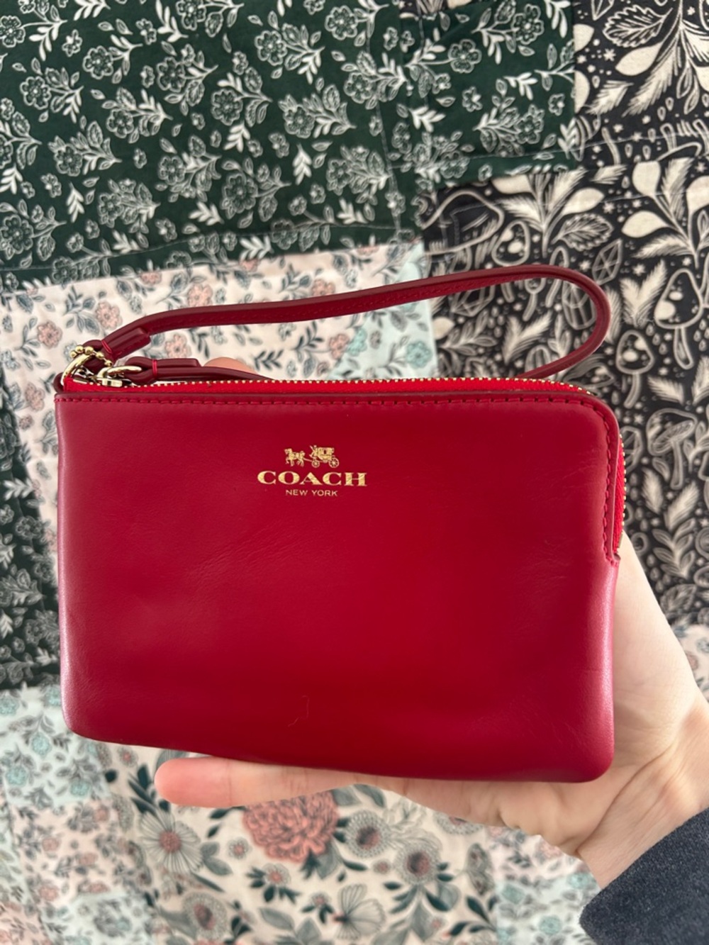 Coach Red Leather Zip Wristlet with Gold Logo